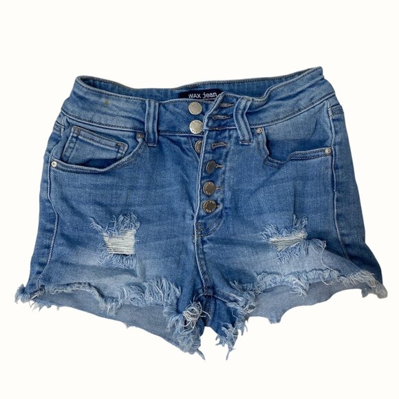 Wax Jean Pants - Wax Jean High Rise Button Fly Distressed Cut Off Denim Blue Jean Shorts Size S